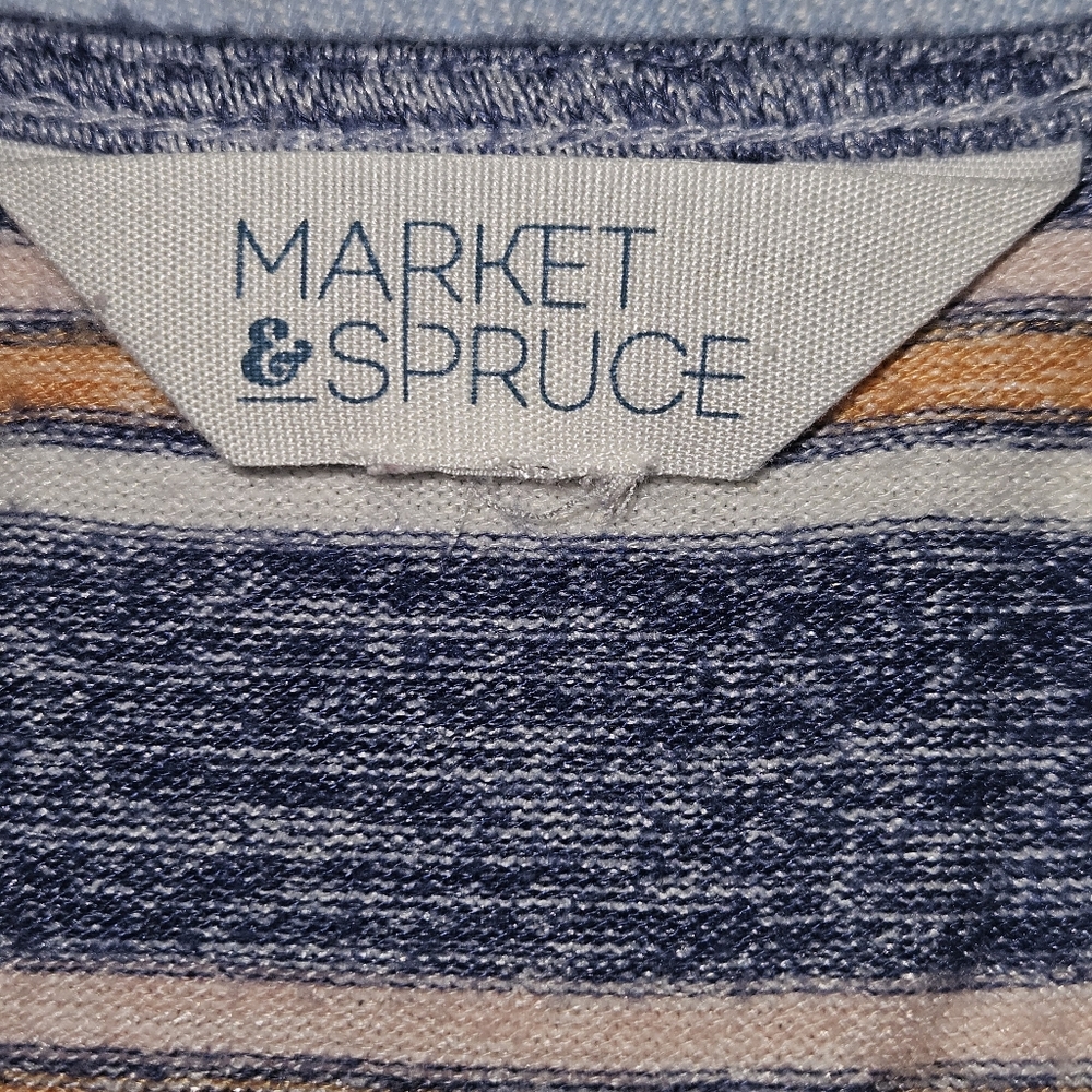 Market & Spruce Stitch Fix blue white & peach striped dress sleeveless - Picture 4 of 7
